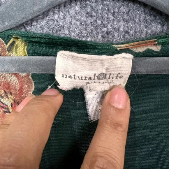 Natural Life Green Floral Velvet Kimono Cardigan Wrap Duster One Size - Picture 7 of 9